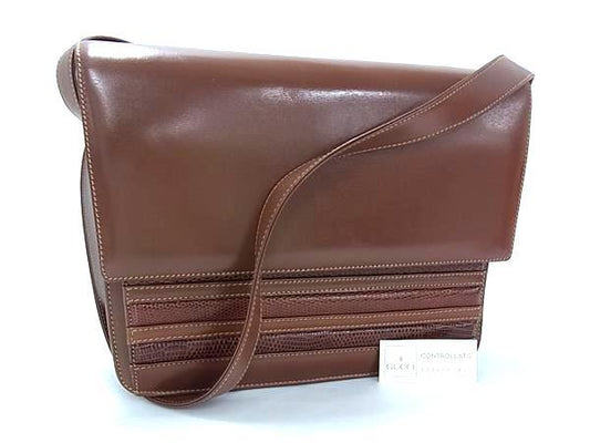 GUCCI グッチ バッグ オールドグッチ ショルダーバッグ 001 109 1314 ブラウン レザー×リザード レディース ゴールド金具 美品