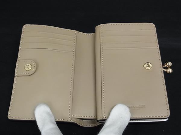 COACH コーチ 二つ折り財布 キスロック ミディアム ウォレット C8724 ベージュ系 シグネチャーキャンバス レザー レディース がま口 ゴールド金具 新古未使用展示品