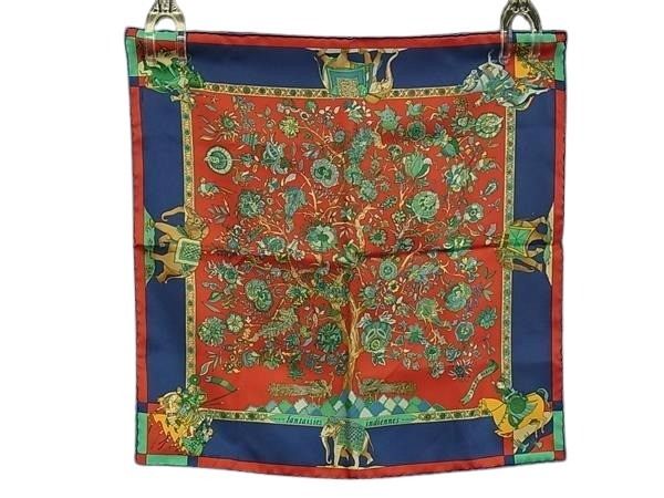 HERMES エルメス スカーフ プチカレ レッド系×マルチカラー シルク100% レディース 超美品