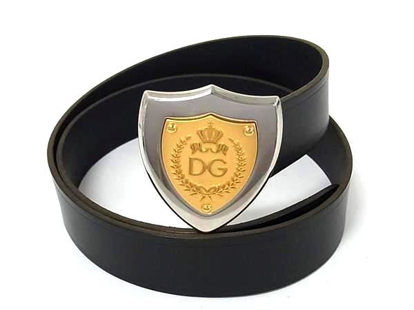 DOLCE＆GABBANA ドルチェ&ガッバーナ ベルト DG クラウンバックル ブラック レザー メンズ 王冠 エンブレム 美品