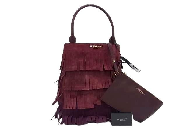 BURBERRY バーバリー ショルダーバッグ PRORSUM プローサム ボルドー スエード×レザー レディース フリンジ ポーチ付き 美品