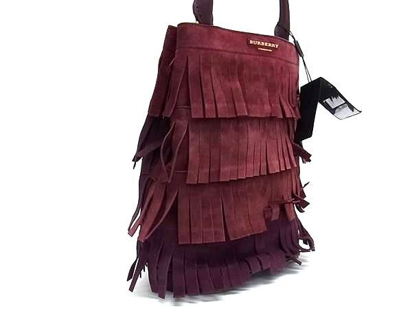 BURBERRY バーバリー ショルダーバッグ PRORSUM プローサム ボルドー スエード×レザー レディース フリンジ ポーチ付き 美品