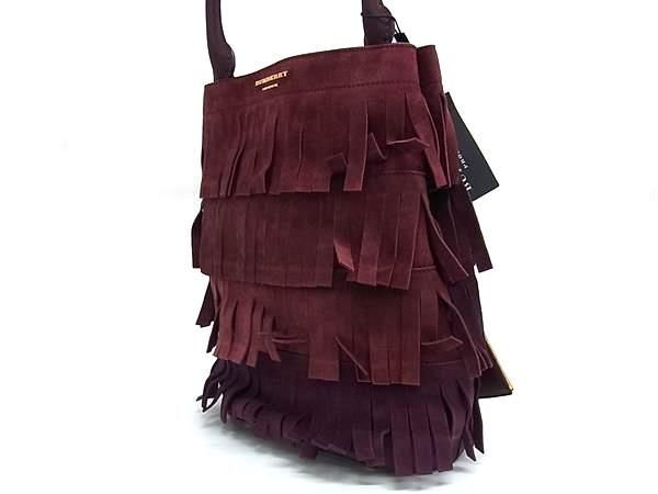 BURBERRY バーバリー ショルダーバッグ PRORSUM プローサム ボルドー スエード×レザー レディース フリンジ ポーチ付き 美品