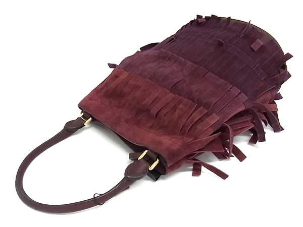 BURBERRY バーバリー ショルダーバッグ PRORSUM プローサム ボルドー スエード×レザー レディース フリンジ ポーチ付き 美品