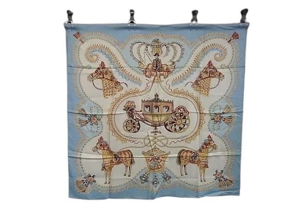 HERMES エルメス スカーフ カレ90 マルチカラー シルク100% レディース paperole 馬車と貴族 美品