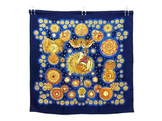 HERMES エルメス スカーフ カレ90 マルチカラー シルク100% レディース LE ROY SOLEIL 太陽王 美品