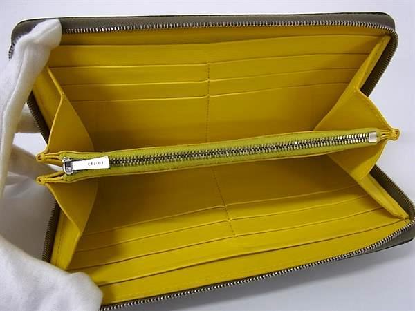 CELINE セリーヌ 財布 ラージジップウォレット グレージュ イエロー レザー ユニセックス ラウンドファスナー 長財布 シルバー金具 美品