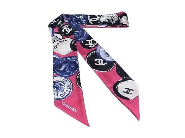 CHANEL シャネル スカーフ リボンスカーフ マルチカラー シルク100% レディース ココマーク 美品