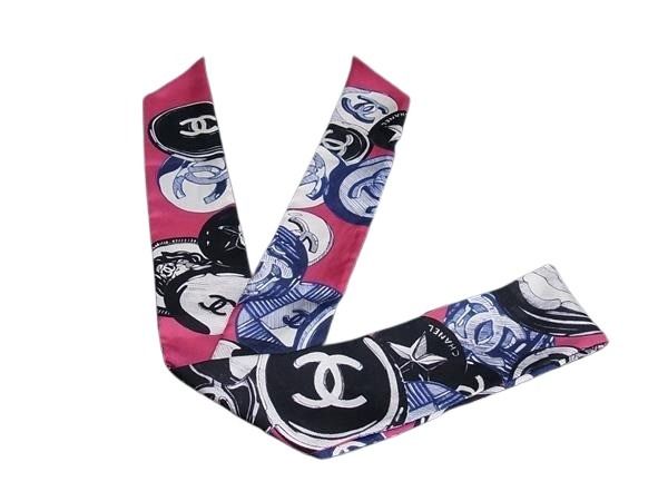 CHANEL シャネル スカーフ リボンスカーフ マルチカラー シルク100% レディース ココマーク 美品