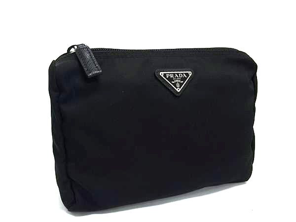 PRADA プラダ ポーチ トライアングルロゴ 1NA011 ブラック テスートナイロン レディース 三角ロゴマーク 美品