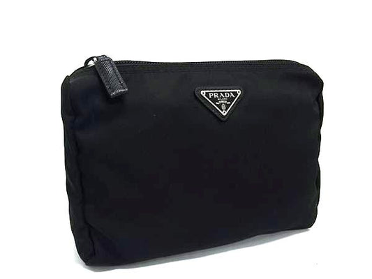 PRADA プラダ ポーチ トライアングルロゴ 1NA011 ブラック テスートナイロン レディース 三角ロゴマーク 美品