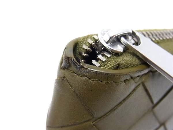 BOTTEGA VENETA ボッテガヴェネタ 財布 イントレチャート 749427 カーキ レザー ユニセックス ラウンドファスナー 長財布 シルバー金具 美品