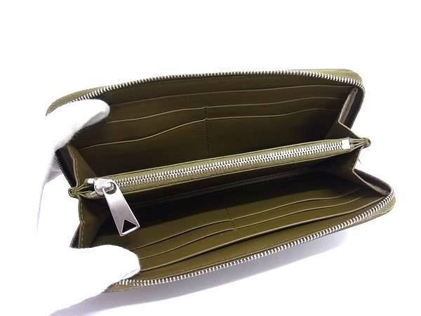 BOTTEGA VENETA ボッテガヴェネタ 財布 イントレチャート 749427 カーキ レザー ユニセックス ラウンドファスナー 長財布 シルバー金具 美品