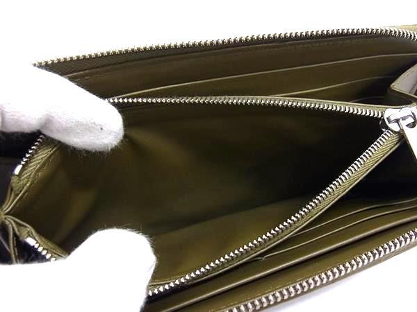 BOTTEGA VENETA ボッテガヴェネタ 財布 イントレチャート 749427 カーキ レザー ユニセックス ラウンドファスナー 長財布 シルバー金具 美品