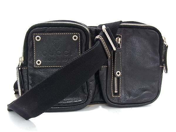 GUCCI グッチ ボディバッグ 201846 ブラック レザー ユニセックス 美品