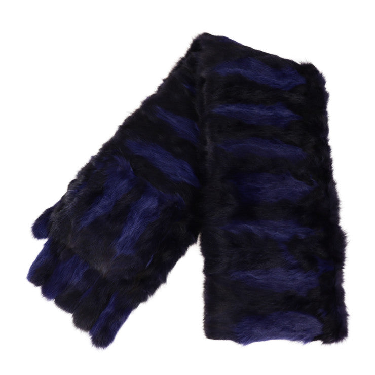 超美品 CELINE セリーヌ マフラー マフラー - ラビットファー シルク ブラック系 ブルー系 ポケット付き 襟巻 ストール ショール