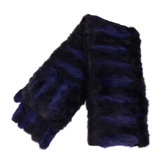 超美品 CELINE セリーヌ マフラー マフラー - ラビットファー シルク ブラック系 ブルー系 ポケット付き 襟巻 ストール ショール