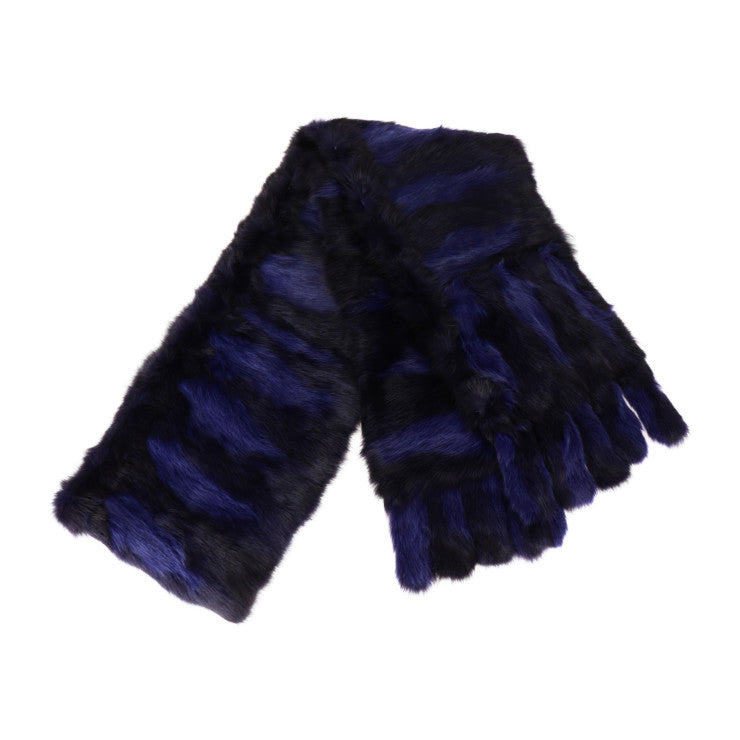 超美品 CELINE セリーヌ マフラー マフラー - ラビットファー シルク ブラック系 ブルー系 ポケット付き 襟巻 ストール ショール