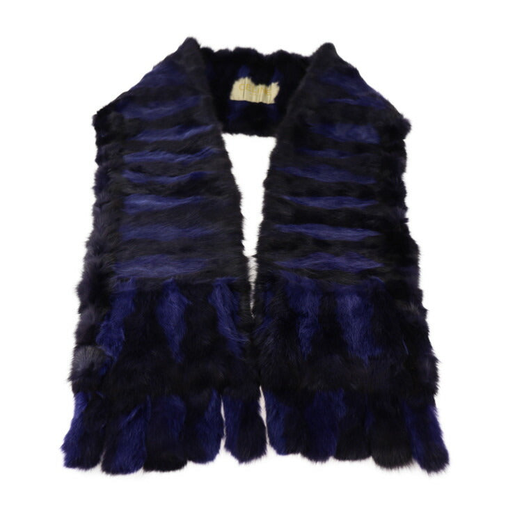 超美品 CELINE セリーヌ マフラー マフラー - ラビットファー シルク ブラック系 ブルー系 ポケット付き 襟巻 ストール ショール