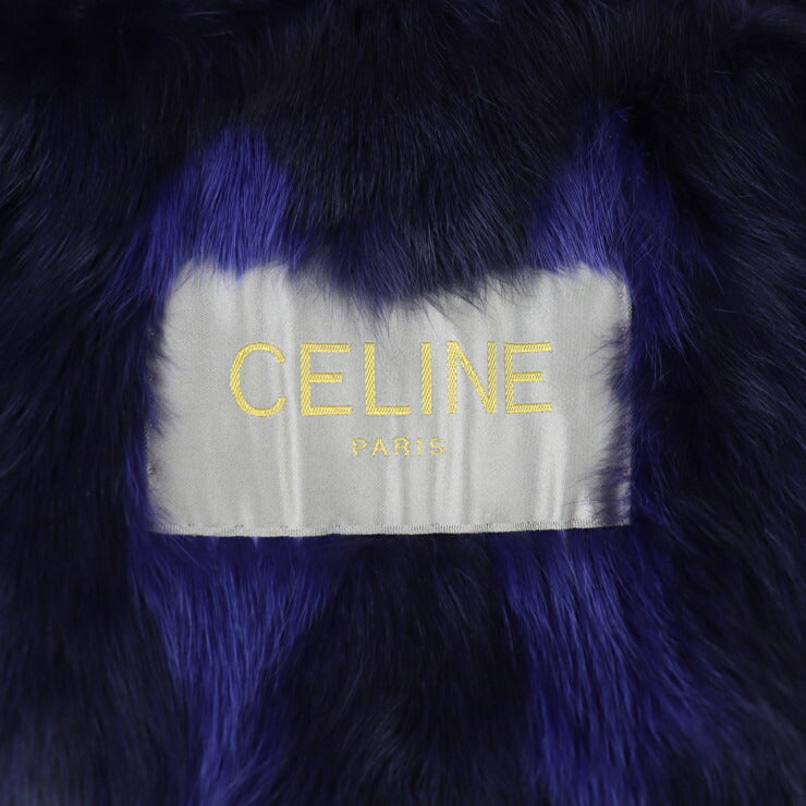 超美品 CELINE セリーヌ マフラー マフラー - ラビットファー シルク ブラック系 ブルー系 ポケット付き 襟巻 ストール ショール