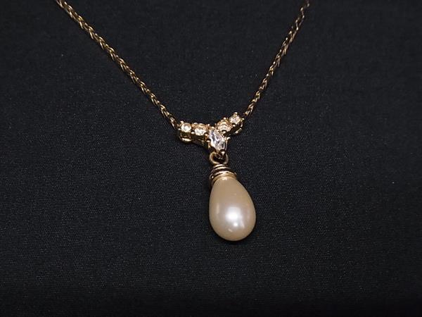 Christian Dior クリスチャンディオール ネックレス ヴィンテージ パール ネックレス - ゴールド メタル ラインストーン フェイクパール レディース 美品