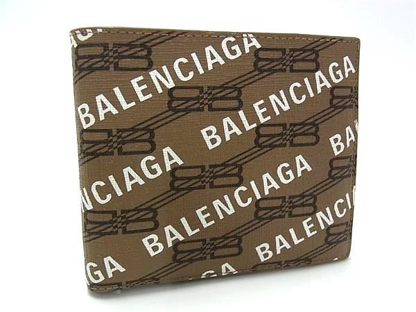 BALENCIAGA バレンシアガ 二つ折り財布 SIGNATURE SQUARE FOLDED COIN WALLET 594315 ブラウン系 PVC レザー メンズ ロゴ 美品