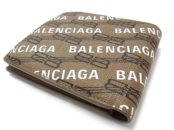 BALENCIAGA バレンシアガ 二つ折り財布 SIGNATURE SQUARE FOLDED COIN WALLET 594315 ブラウン系 PVC レザー メンズ ロゴ 美品