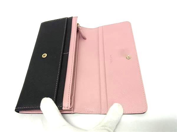 Paul Smith ポールスミス 二つ折り財布 クロスグレイン 長財布 PWD526 ブラック ピンク レザー レディース ゴールド金具 超美品