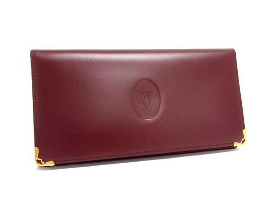 Cartier カルティエ 二つ折り財布 マストライン 長財布 L3000465 ボルドー系 レザー ユニセックス 札入れ ゴールド金具 美品