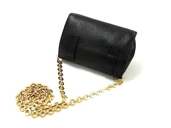 Salvatore Ferragamo フェラガモ ショルダーバッグ ヴァラ・リボン チェーンショルダーバッグ 21 3202 ブラック リザード型押しレザー レディース ゴールド金具