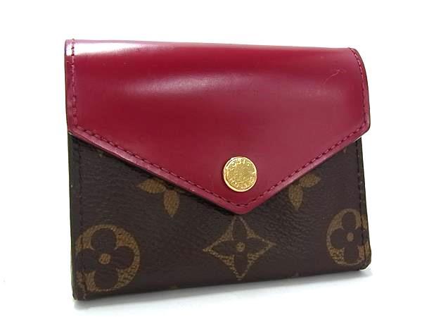 LOUIS VUITTON ルイヴィトン 三つ折り財布 モノグラム ポルトフォイユ・ゾエ M62932 ブラウン フューシャ PVC レザー レディース ゴールド金具
