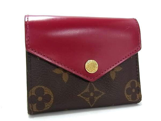 LOUIS VUITTON ルイヴィトン 三つ折り財布 モノグラム ポルトフォイユ・ゾエ M62932 ブラウン フューシャ PVC レザー レディース ゴールド金具