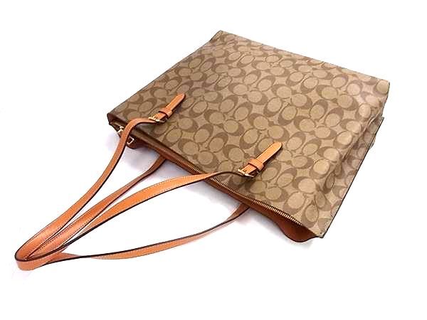 COACH コーチ トートバッグ シグネチャー 1665 ブラウン オレンジ PVC レザー レディース 美品