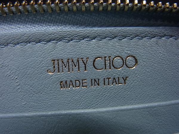 JIMMY CHOO ジミーチュウ 財布 フィリパ ライトブルー レザー レディース スタースタッズ ラウンドファスナー 長財布