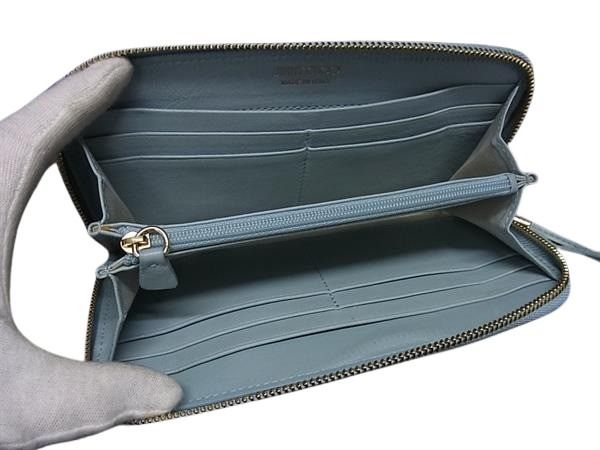 JIMMY CHOO ジミーチュウ 財布 フィリパ ライトブルー レザー レディース スタースタッズ ラウンドファスナー 長財布