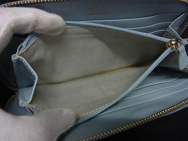 JIMMY CHOO ジミーチュウ 財布 フィリパ ライトブルー レザー レディース スタースタッズ ラウンドファスナー 長財布
