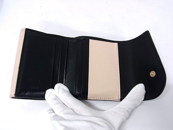 Chloe クロエ 財布 KIKI キキ スモールトリフォールドウォレット ブラック ベージュ レザー レディース 三つ折り 財布