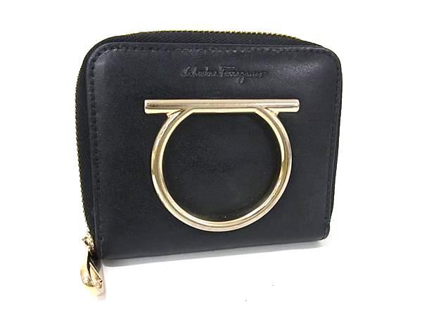 Salvatore Ferragamo フェラガモ 財布 ガンチーニ 22 D290 ブラック レザー ユニセックス ラウンドファスナー 二つ折り 財布