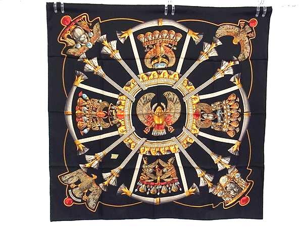 HERMES エルメス スカーフ カレ90 ブラック マルチカラー シルク100% レディース CATY 古代エジプト 美品