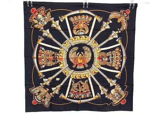 HERMES エルメス スカーフ カレ90 ブラック マルチカラー シルク100% レディース CATY 古代エジプト 美品