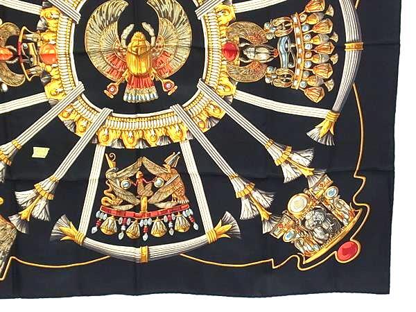HERMES エルメス スカーフ カレ90 ブラック マルチカラー シルク100% レディース CATY 古代エジプト 美品