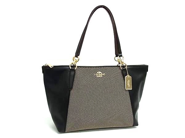 COACH コーチ トートバッグ エクスプローデッドレップス F57246 ブラック ベージュ キャンバス レザー レディース 美品