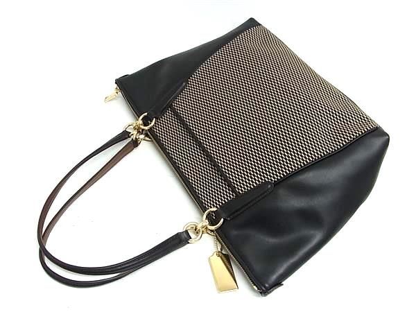 COACH コーチ トートバッグ エクスプローデッドレップス F57246 ブラック ベージュ キャンバス レザー レディース 美品