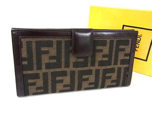 FENDI フェンディ 財布 ズッカ 2804・01339 ブラウン キャンバス レザー ユニセックス Wホック 二つ折り 長財布 美品