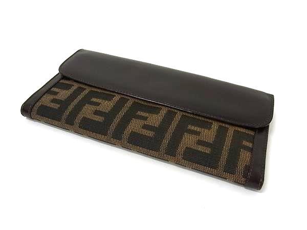 FENDI フェンディ 財布 ズッカ 2804・01339 ブラウン キャンバス レザー ユニセックス Wホック 二つ折り 長財布 美品