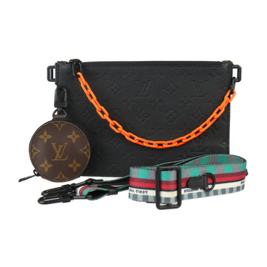 美品 LOUIS VUITTON ルイ ヴィトン トリオ・ポーチ NM ショルダーバッグ M59681 モノグラムキャンバス モノグラムアンプラント ブラウン ブラック 2WAY セカンドバッグ コインパース付き トリヨンレザー ビトン