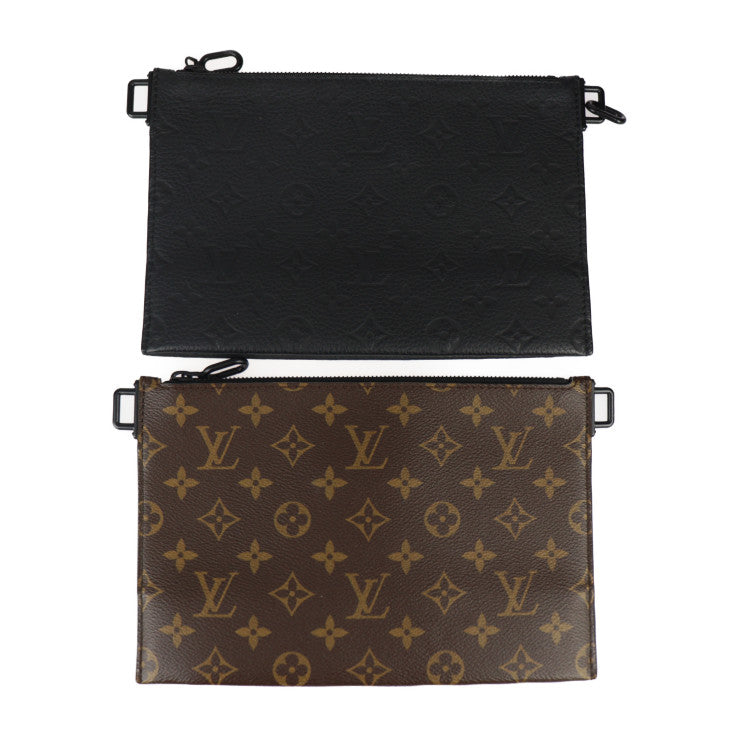 美品 LOUIS VUITTON ルイ ヴィトン トリオ・ポーチ NM ショルダーバッグ M59681 モノグラムキャンバス モノグラムアンプラント ブラウン ブラック 2WAY セカンドバッグ コインパース付き トリヨンレザー ビトン
