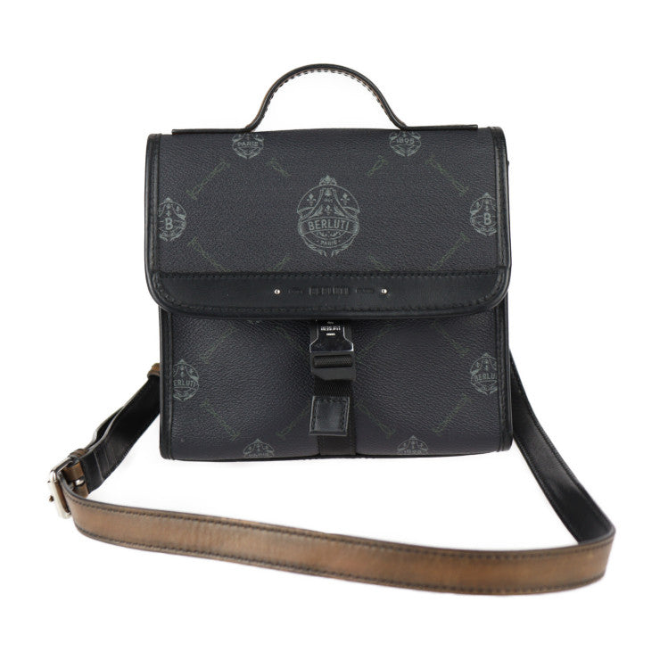 Berluti ベルルッティ リポーター スモール ショルダーバッグ - PVC レザー ブラック×グレー ブラウン シルバー金具 2WAY ハンドバッグ クロスボディバッグ