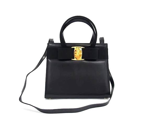 Salvatore Ferragamo サルバトーレフェラガモ ハンドバッグ ヴァラリボン BA21 4178 ブラック レザー レディース 2WAY ゴールド金具