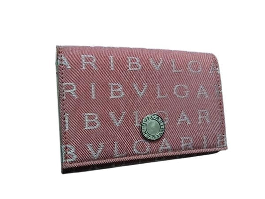 BVLGARI ブルガリ カードケース ロゴマニア - ピンク系 キャンバス レザー レディース シルバー金具 美品